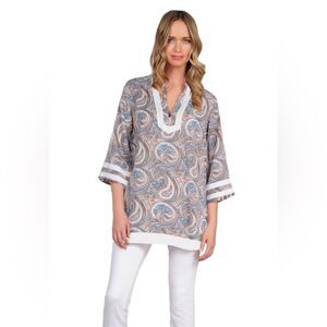 Tina Stephens Paisley Print 3/4 Sleeve Tunic.  Large